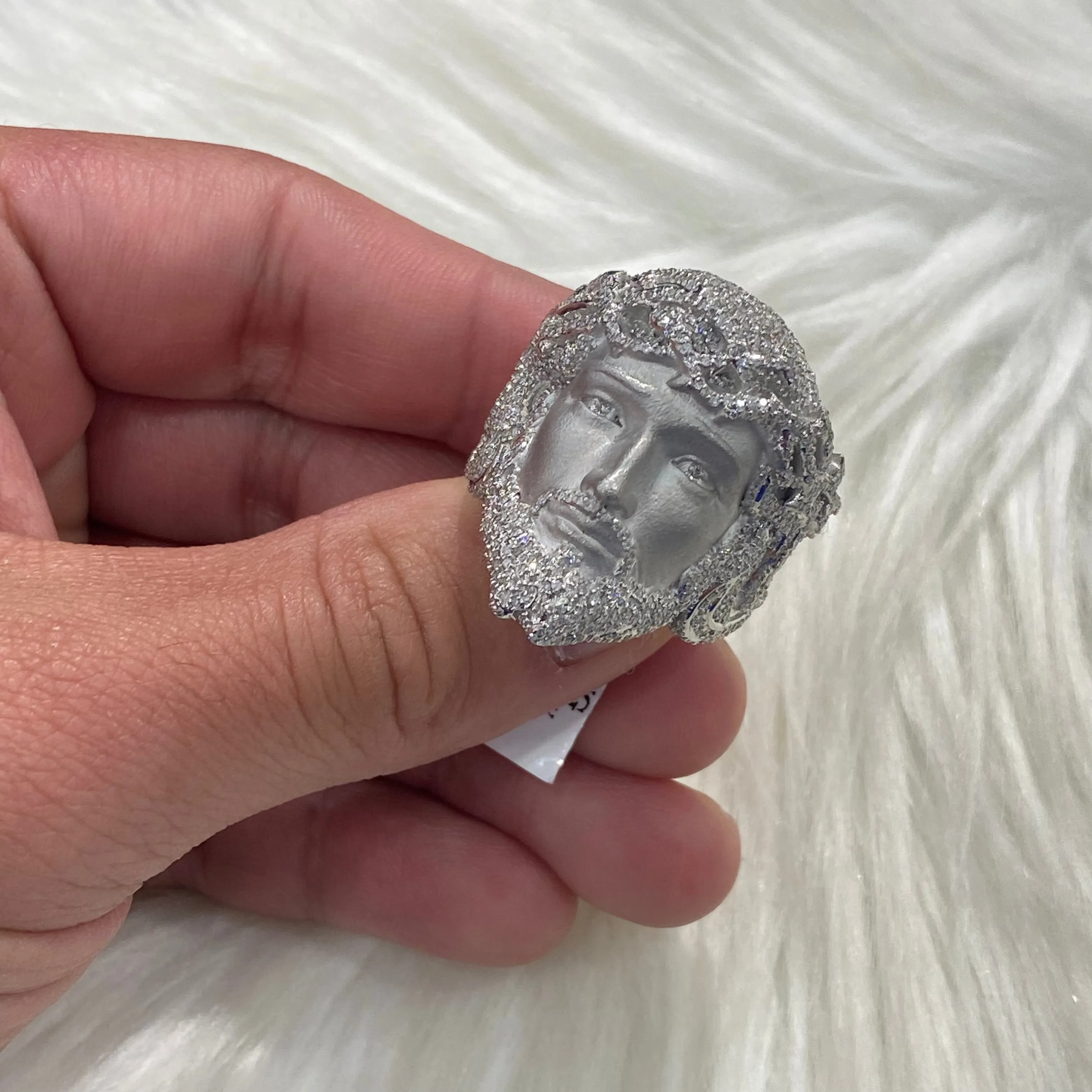 10K White Gold Diamond Jesus Ring 2.65Ct Dia / 31.2gr / Size 10