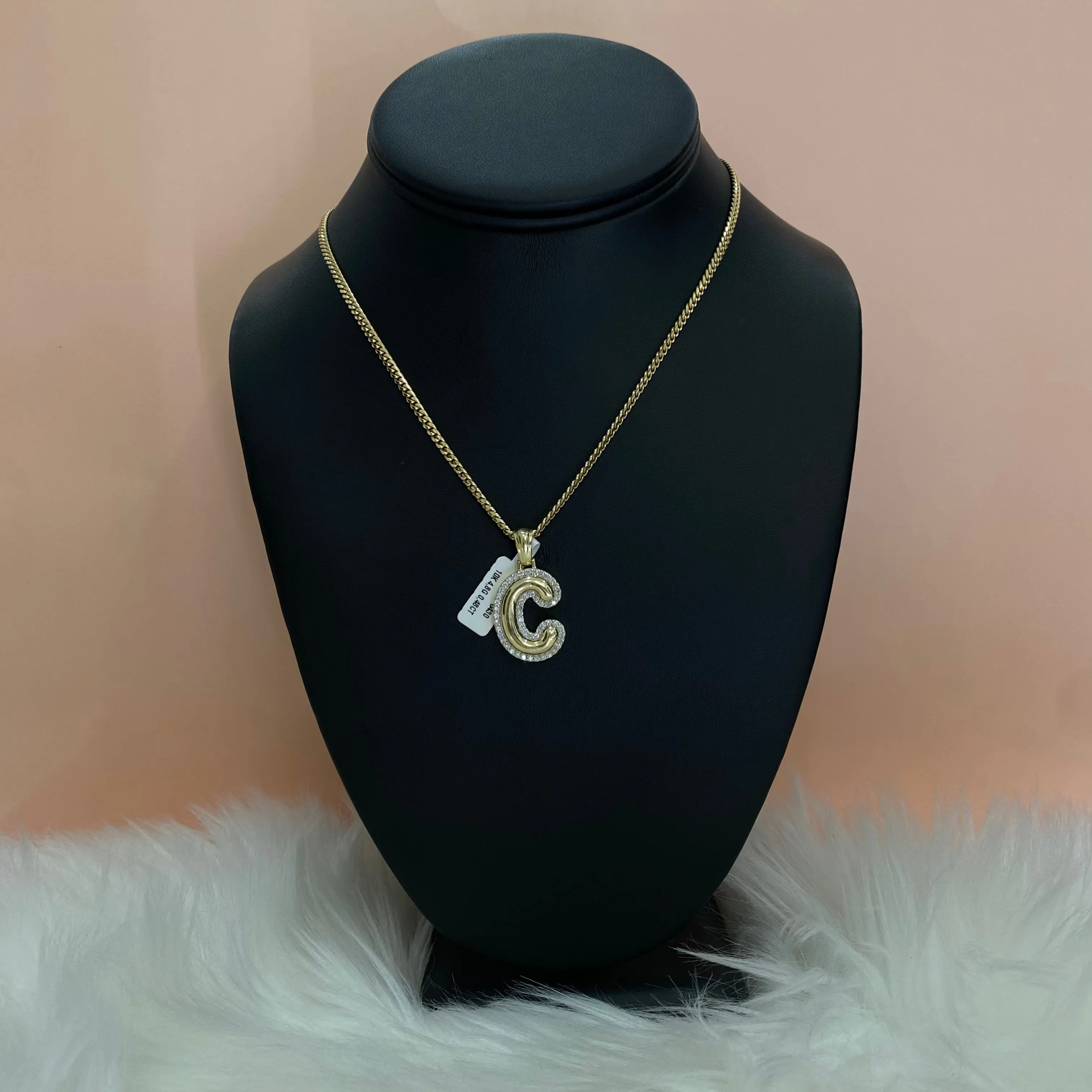 10K Yellow Gold Diamond Letter C  Pendant / 4.8gr