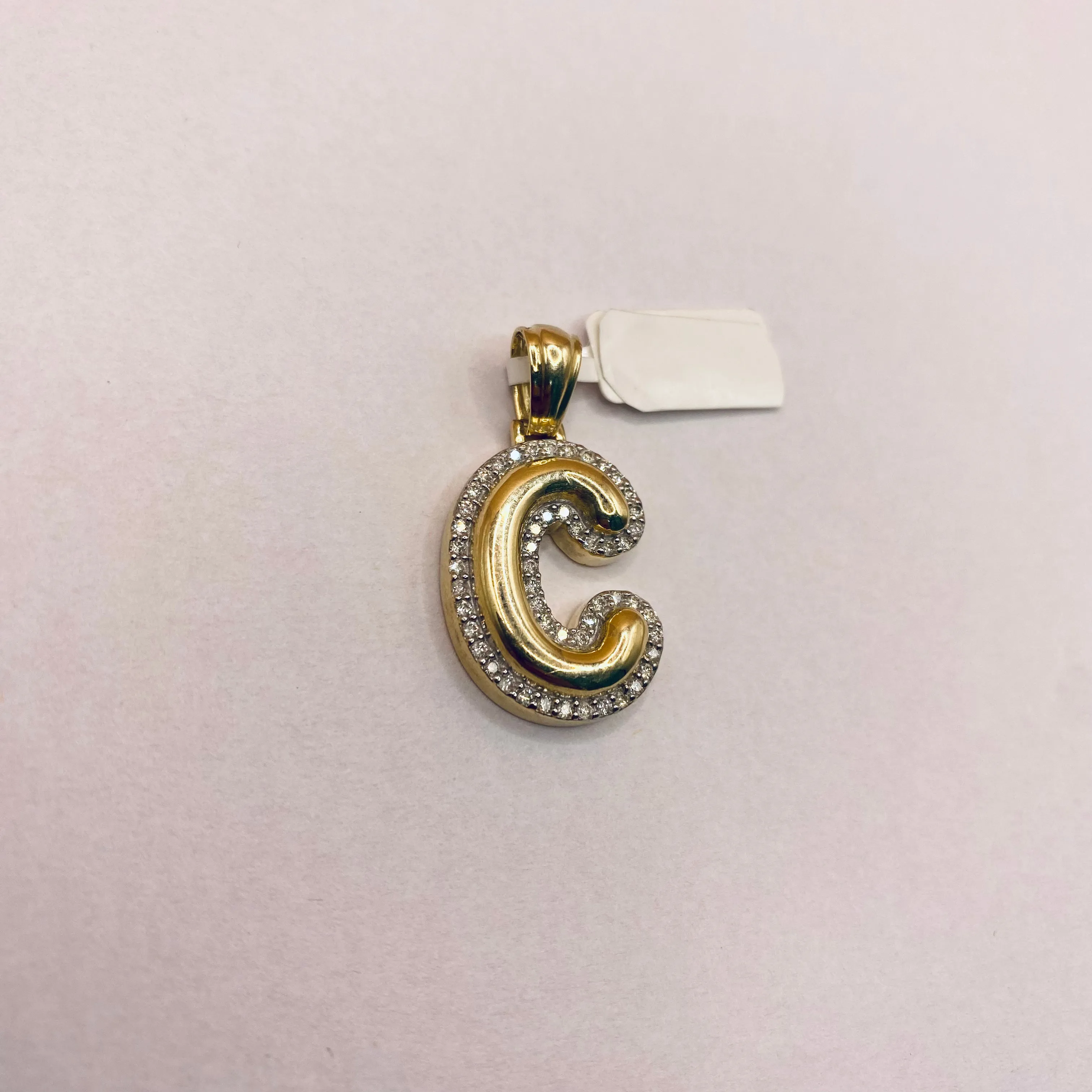 10K Yellow Gold Diamond Letter C  Pendant / 4.8gr
