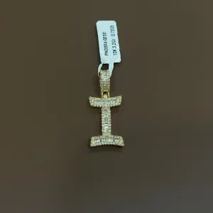 10K Yellow Gold Letter I Pendant With Diamond 0.72Ct / 3.2gr