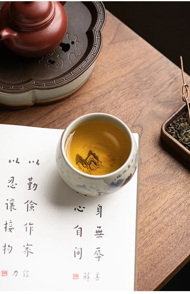 140ml Exquisite Ice Crack Glaze Ceramic Tea Cups Hand-painted Porcelain Master Cup Exquisite Teacup Tea Accessories