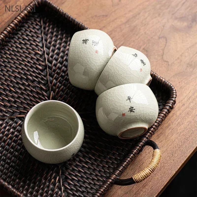 140ml Exquisite Ice Crack Glaze Ceramic Tea Cups Hand-painted Porcelain Master Cup Exquisite Teacup Tea Accessories