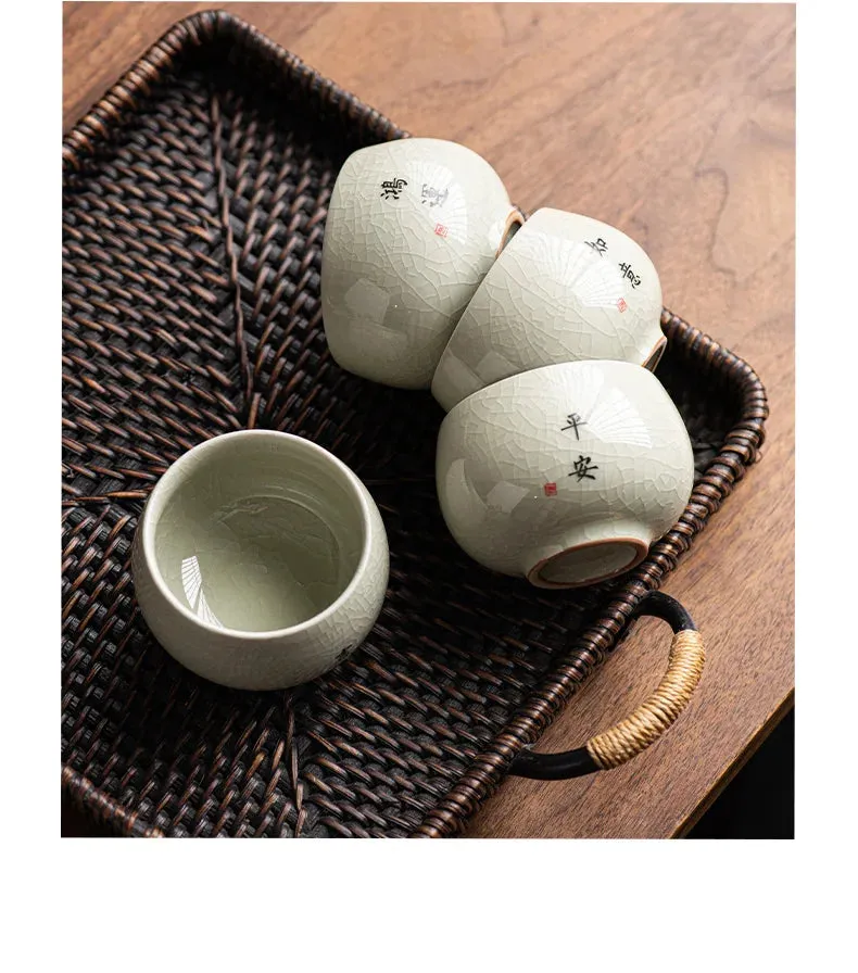 140ml Exquisite Ice Crack Glaze Ceramic Tea Cups Hand-painted Porcelain Master Cup Exquisite Teacup Tea Accessories