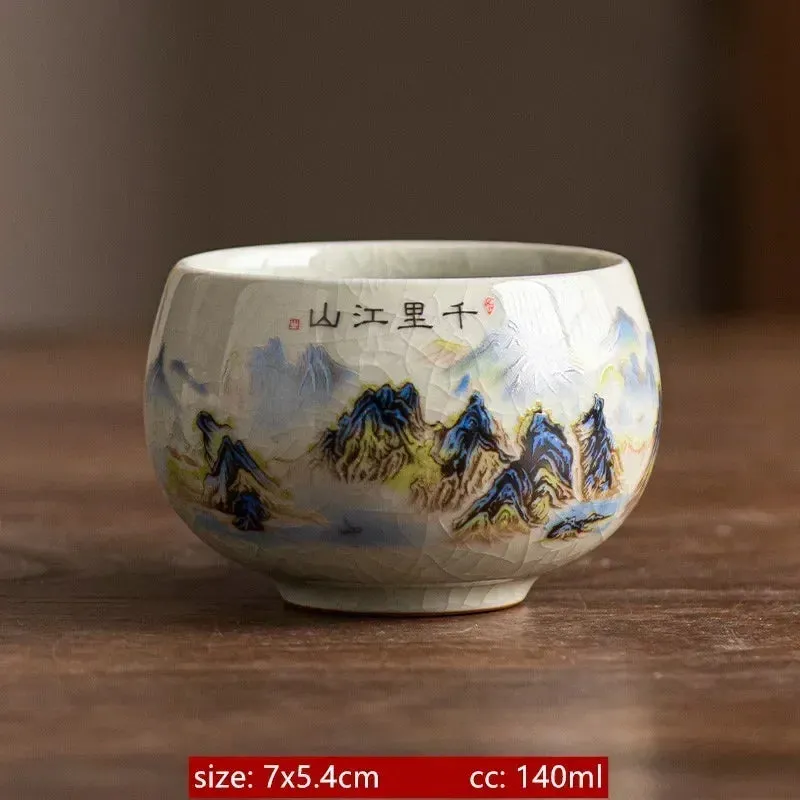 140ml Exquisite Ice Crack Glaze Ceramic Tea Cups Hand-painted Porcelain Master Cup Exquisite Teacup Tea Accessories