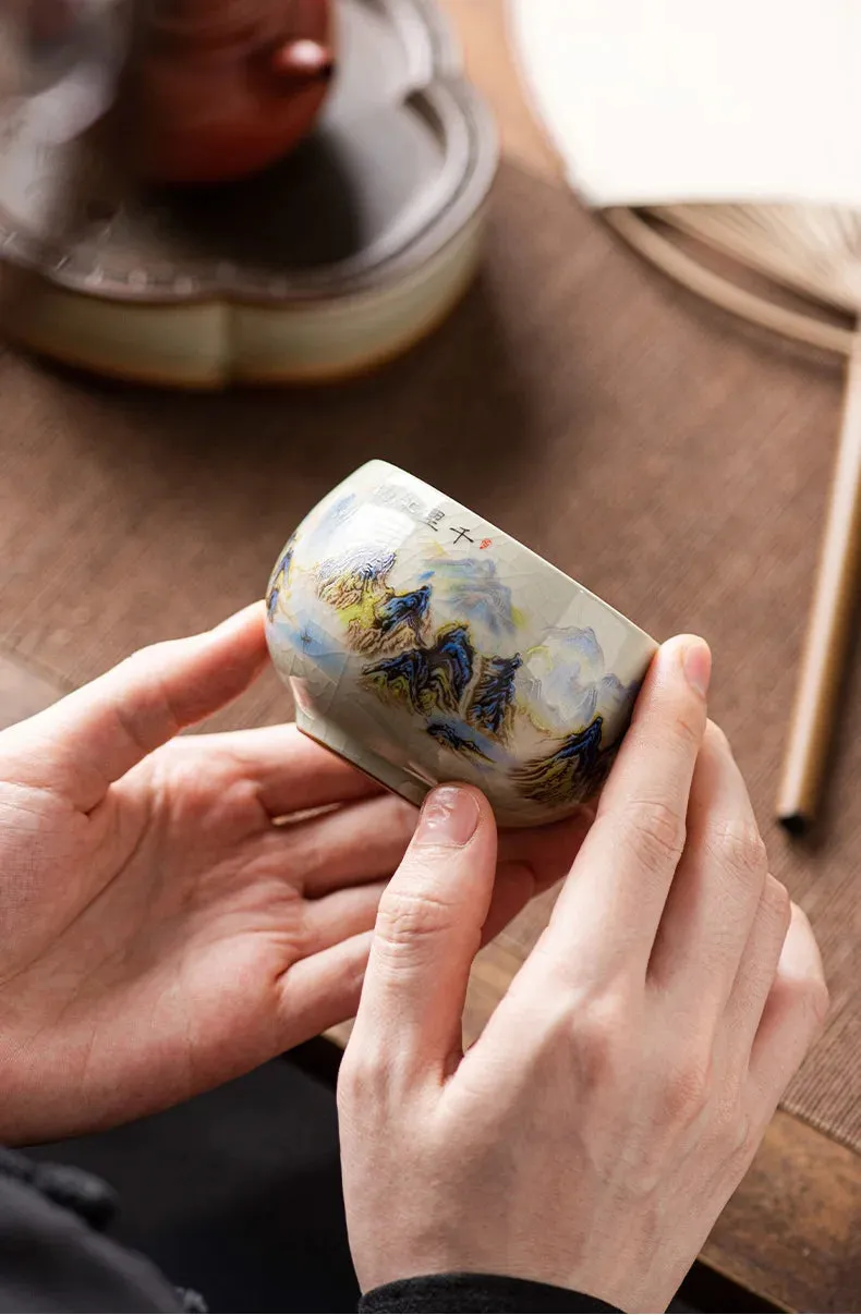 140ml Exquisite Ice Crack Glaze Ceramic Tea Cups Hand-painted Porcelain Master Cup Exquisite Teacup Tea Accessories