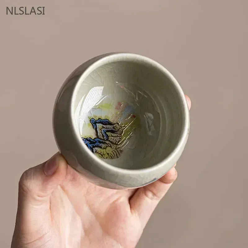 140ml Exquisite Ice Crack Glaze Ceramic Tea Cups Hand-painted Porcelain Master Cup Exquisite Teacup Tea Accessories