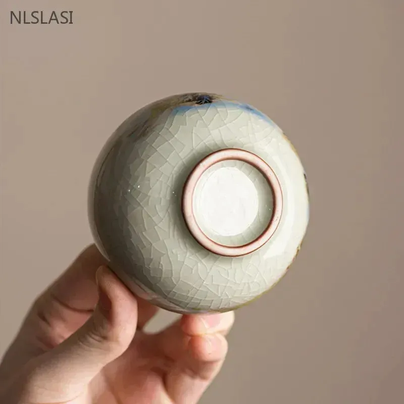 140ml Exquisite Ice Crack Glaze Ceramic Tea Cups Hand-painted Porcelain Master Cup Exquisite Teacup Tea Accessories