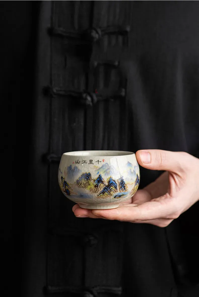 140ml Exquisite Ice Crack Glaze Ceramic Tea Cups Hand-painted Porcelain Master Cup Exquisite Teacup Tea Accessories
