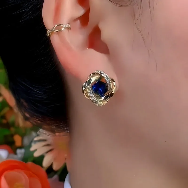 14K Gold-Plated Exquisite Blue Diamond Studs