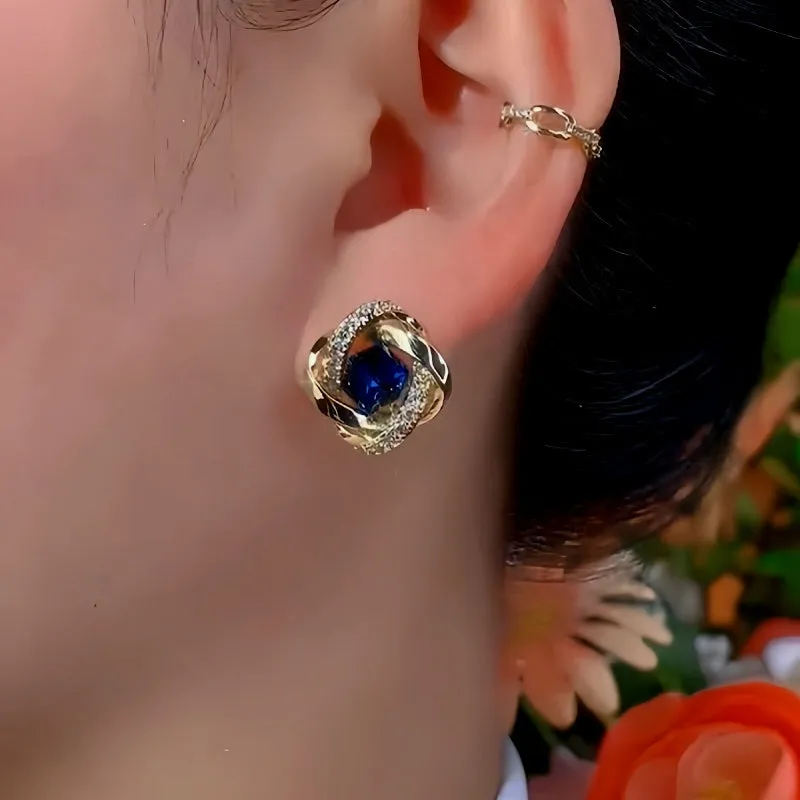 14K Gold-Plated Exquisite Blue Diamond Studs
