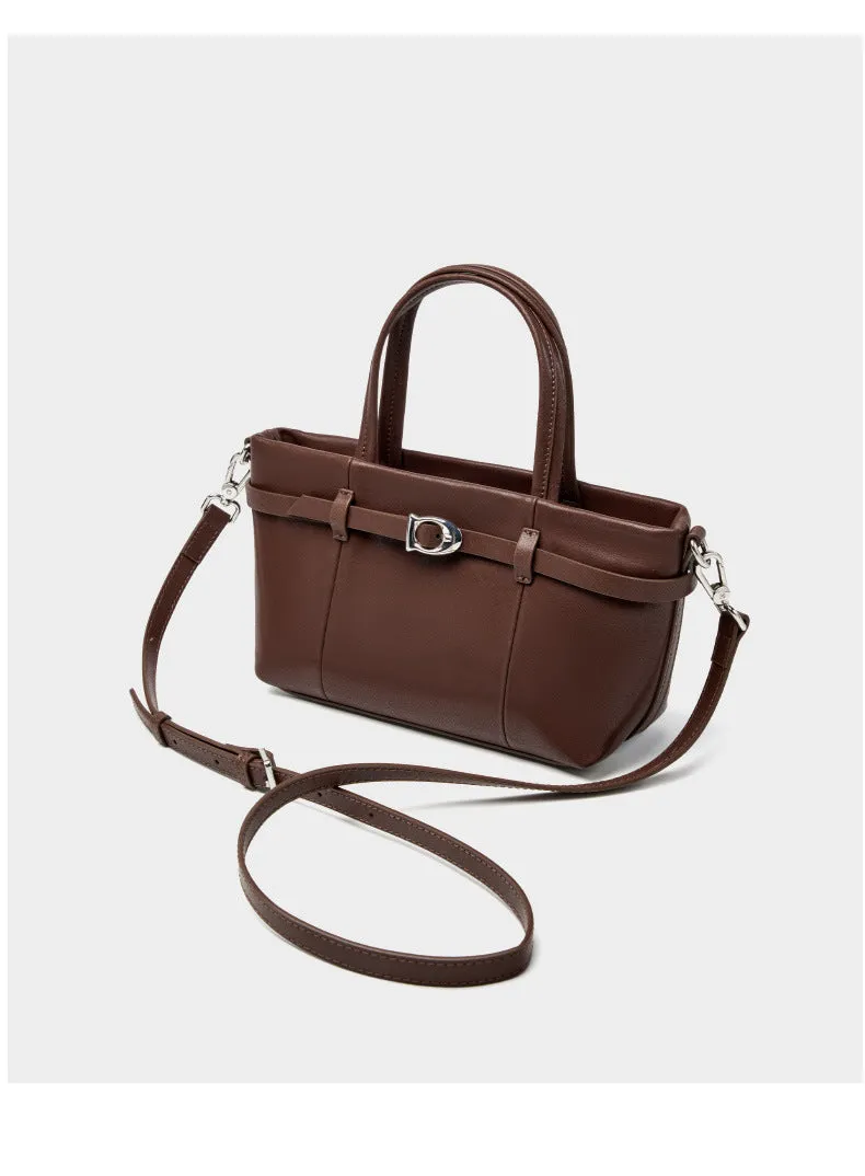 22CM cowhide single shoulder women's leather handbag 2951 coffee