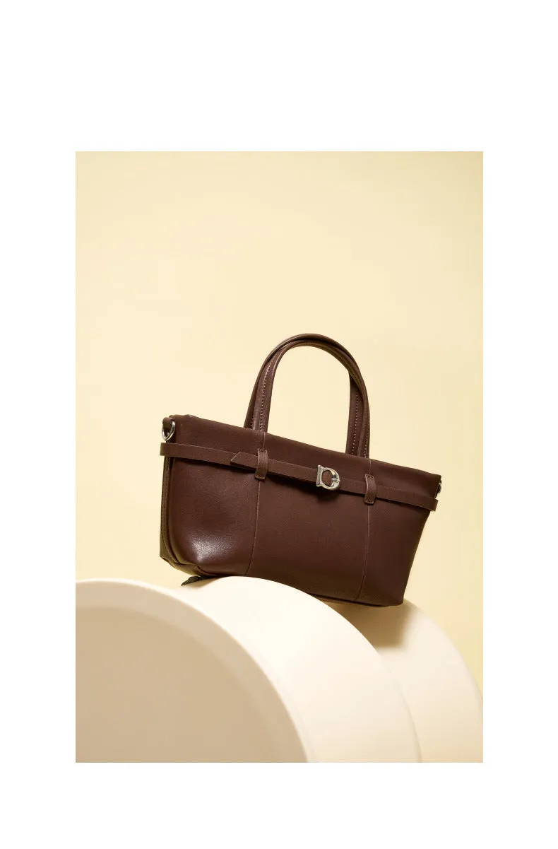22CM cowhide single shoulder women's leather handbag 2951 coffee
