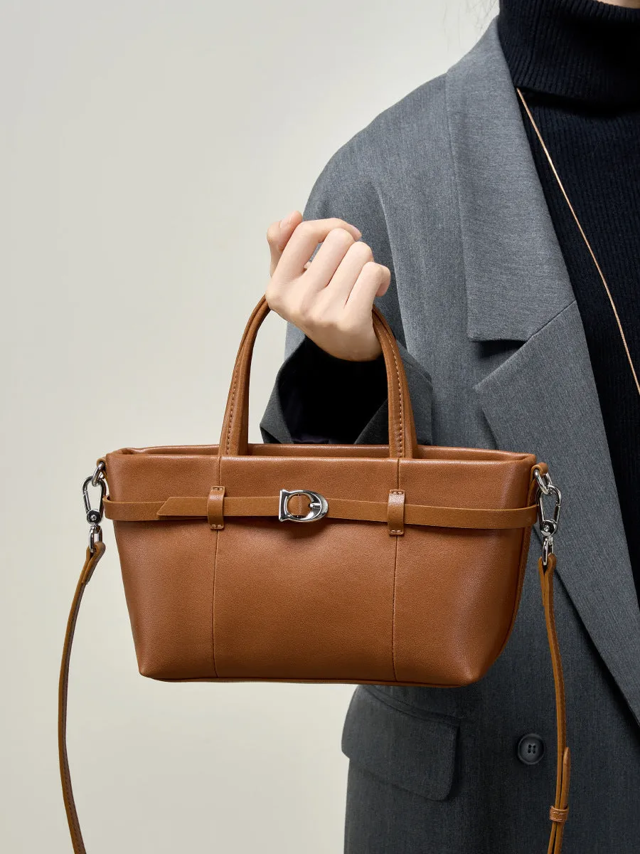 22CM cowhide single shoulder women's leather handbag 2951 coffee