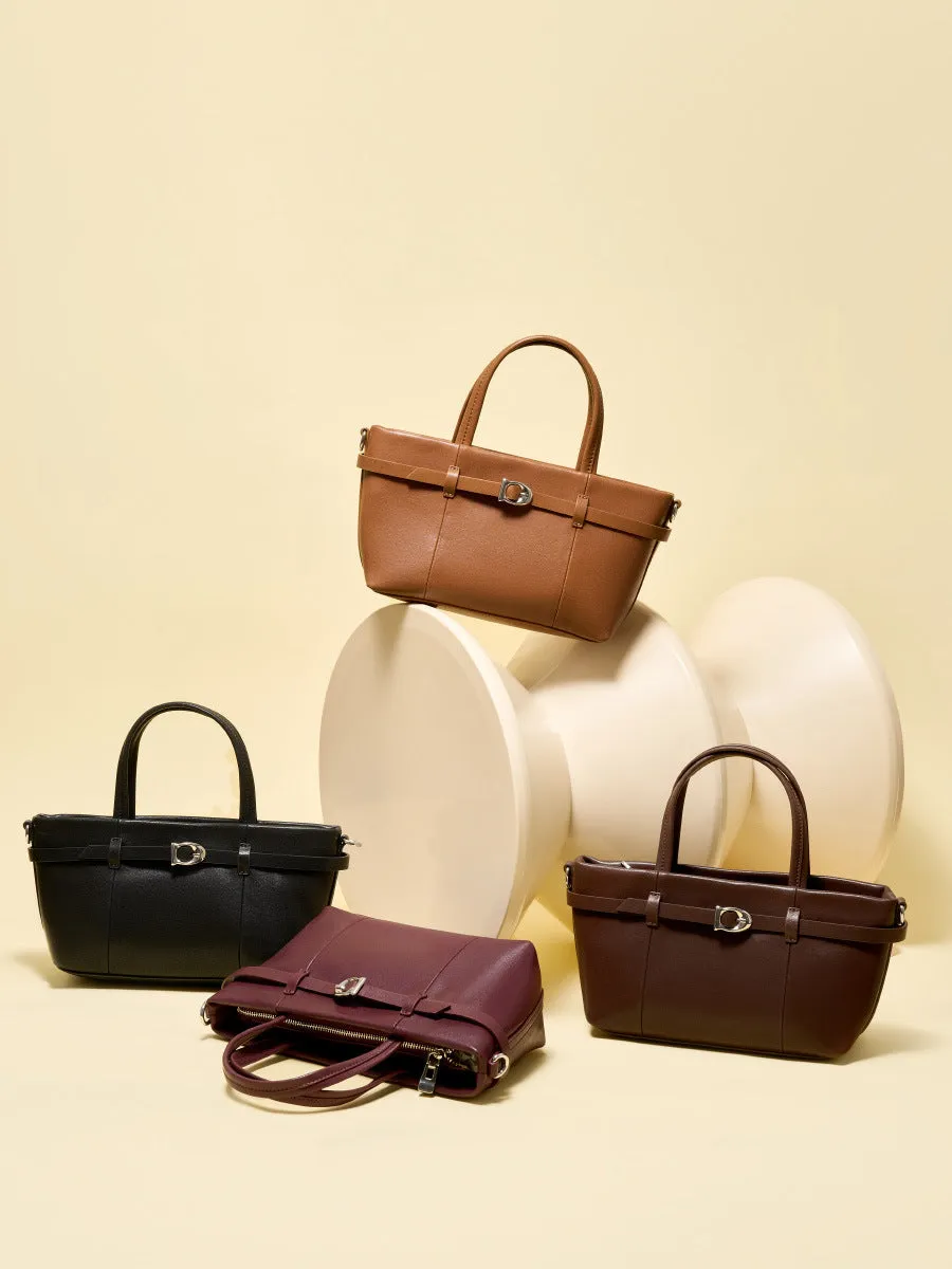22CM cowhide single shoulder women's leather handbag 2951 coffee