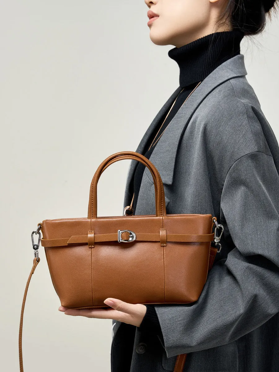 22CM cowhide single shoulder women's leather handbag 2951 coffee