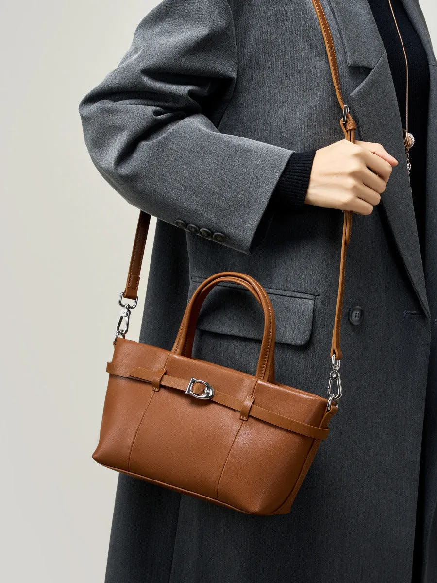 22CM cowhide single shoulder women's leather handbag 2951 coffee