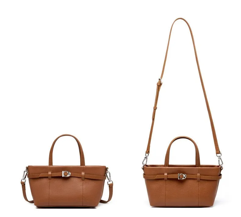 22CM cowhide single shoulder women's leather handbag 2951 coffee