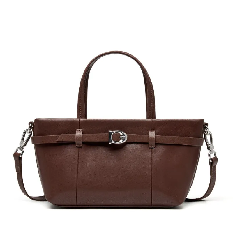 22CM cowhide single shoulder women's leather handbag 2951 coffee