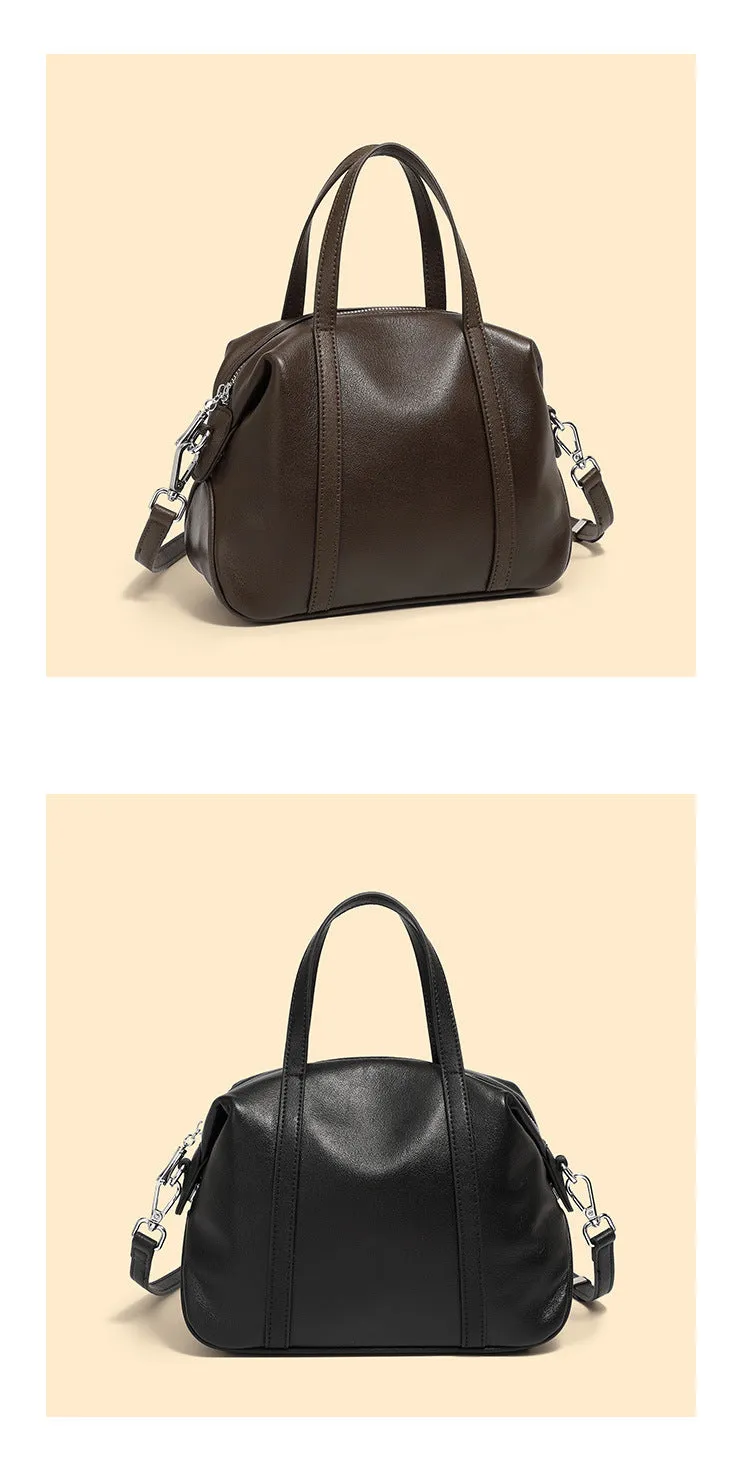 25CM New niche genuine leather shoulder Boston pillow handbag 2898 black