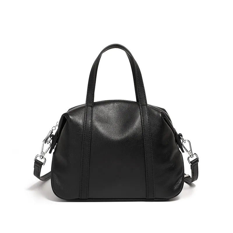 25CM New niche genuine leather shoulder Boston pillow handbag 2898 black
