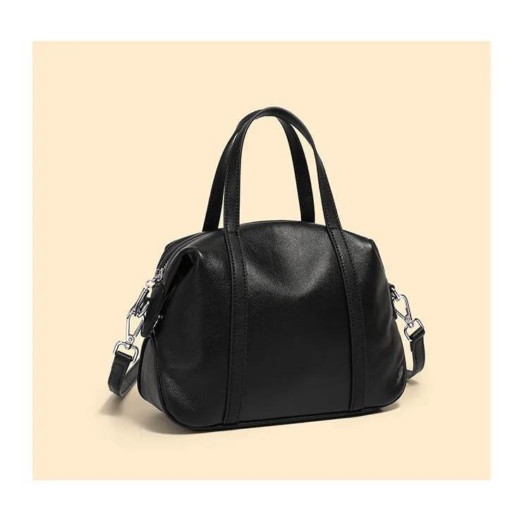 25CM New niche genuine leather shoulder Boston pillow handbag 2898 black