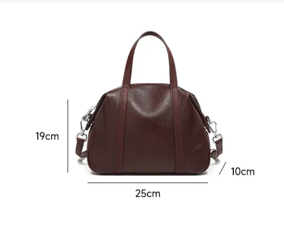 25CM New niche genuine leather shoulder Boston pillow handbag 2898 black