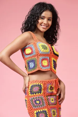 Ajoobaa "Strappy" Crochet Crop Top- Orange