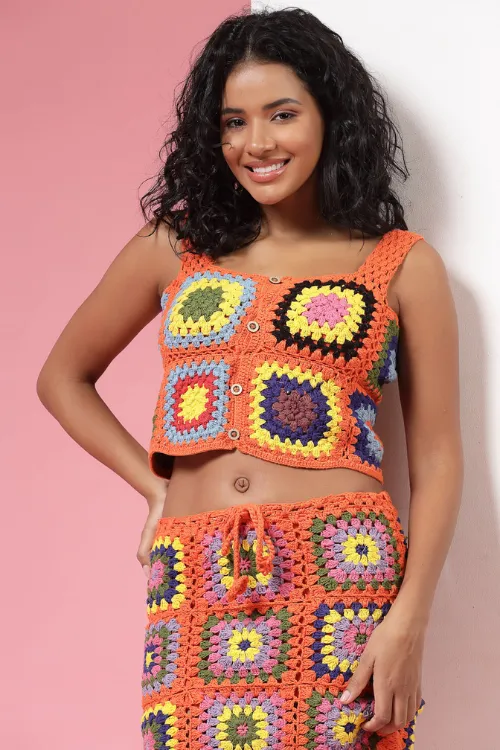 Ajoobaa "Strappy" Crochet Crop Top- Orange