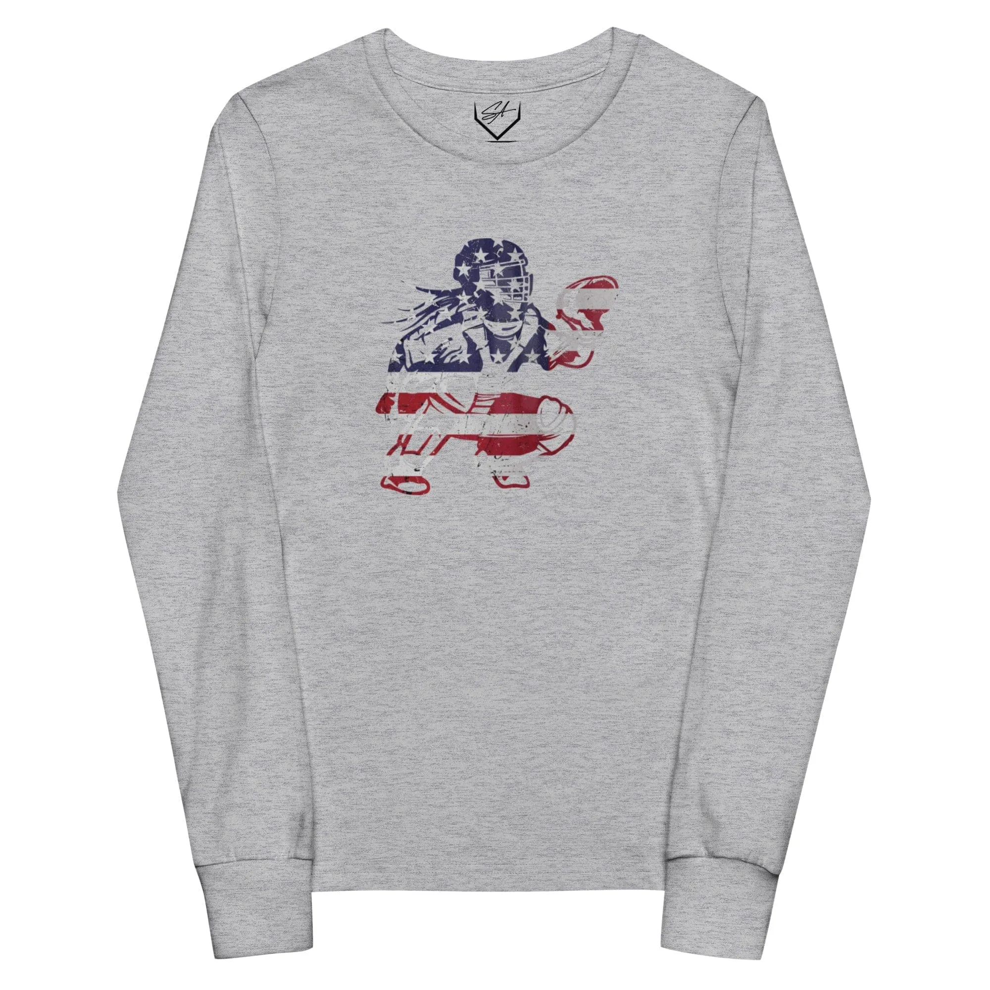 American Flag Softball Catcher - Youth Long Sleeve