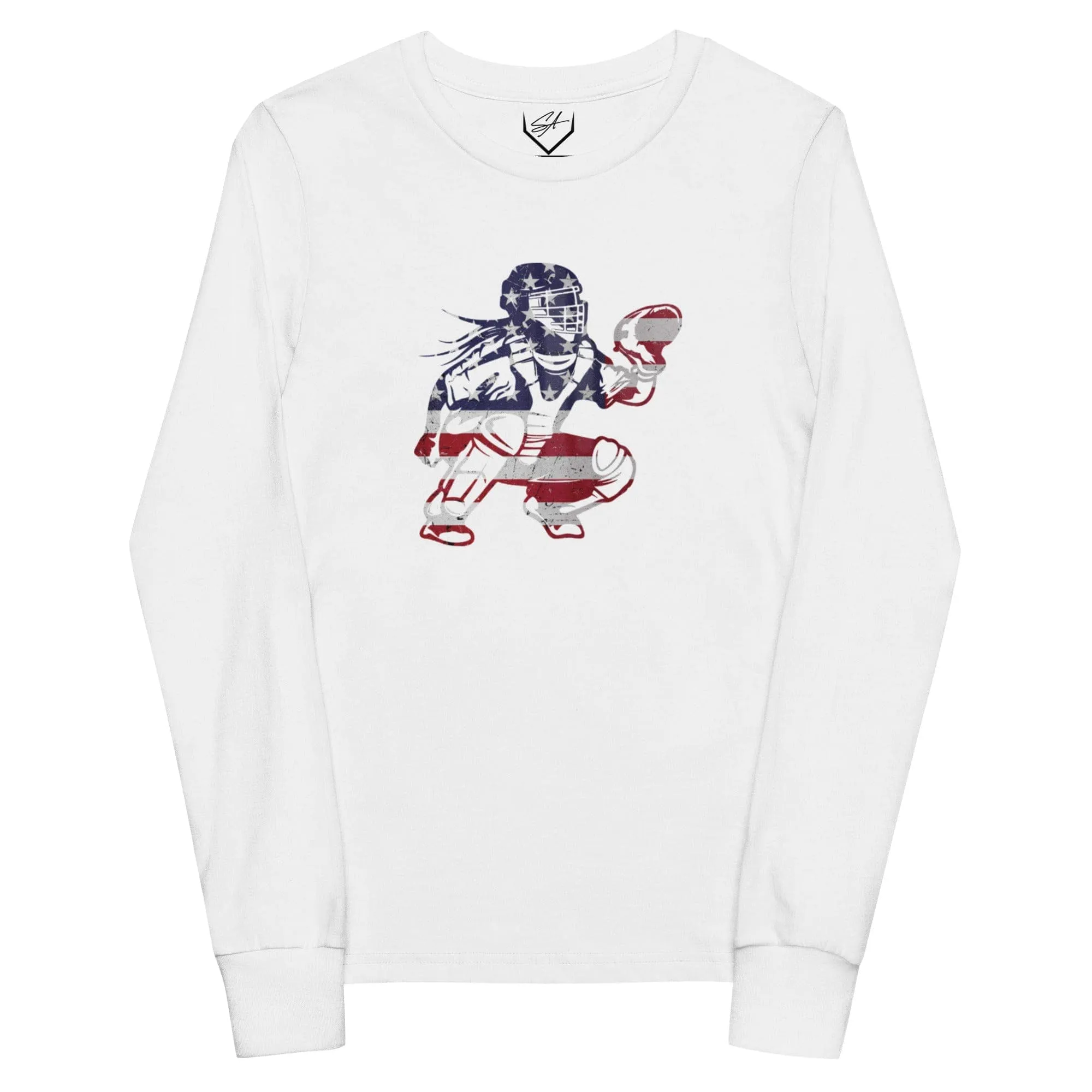 American Flag Softball Catcher - Youth Long Sleeve
