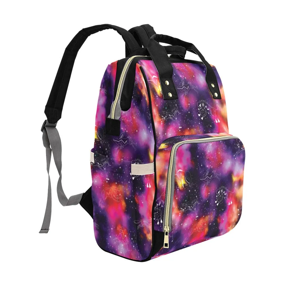 Animal Ancestors 9 Cosmic Swirl Purple and Red Multi-Function Diaper Backpack/Diaper Bag