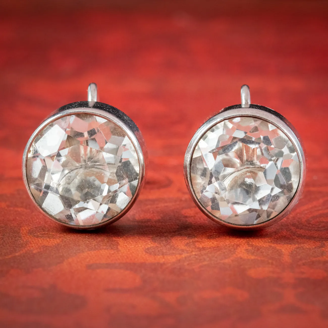 Antique Edwardian Paste Solitaire Earrings Sterling Silver