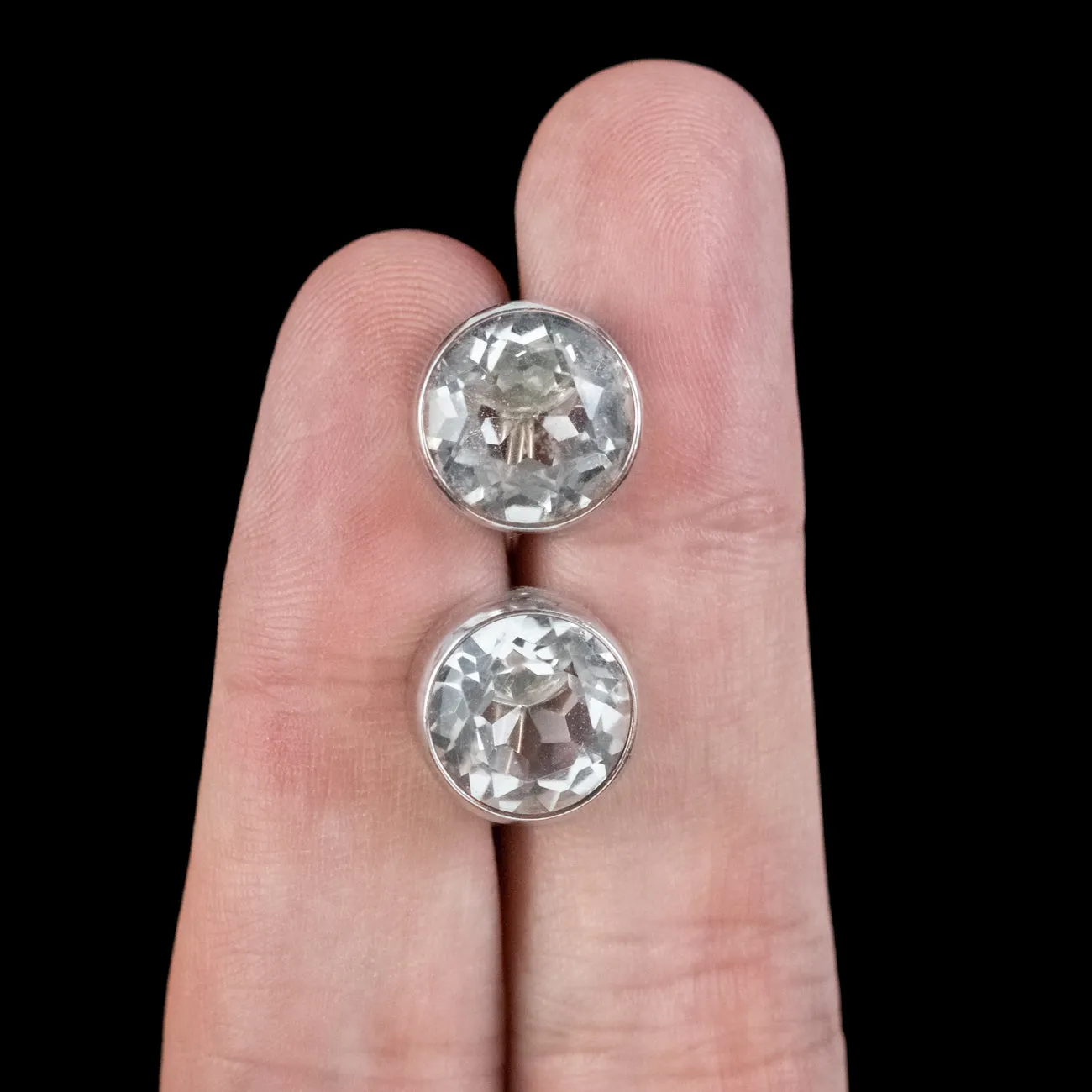Antique Edwardian Paste Solitaire Earrings Sterling Silver