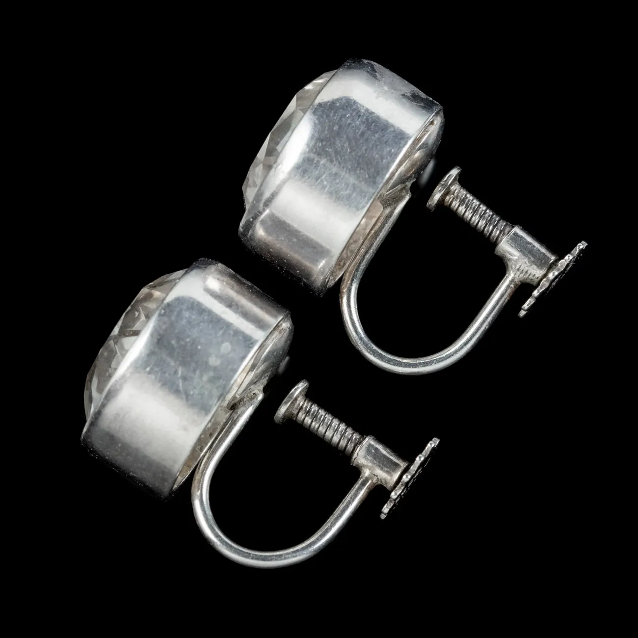 Antique Edwardian Paste Solitaire Earrings Sterling Silver