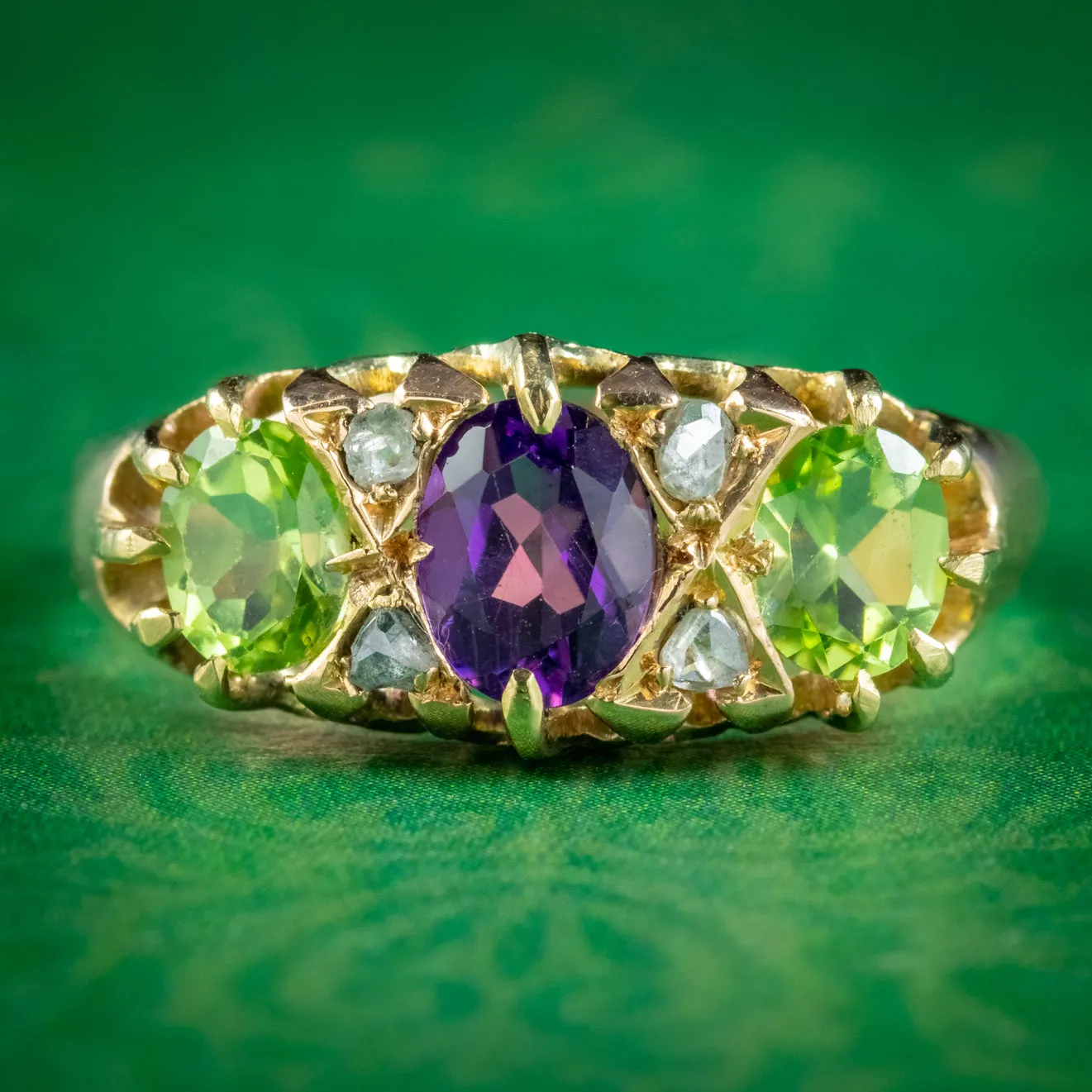 Antique Edwardian Suffragette Ring Amethyst Peridot Diamond Dated 1903