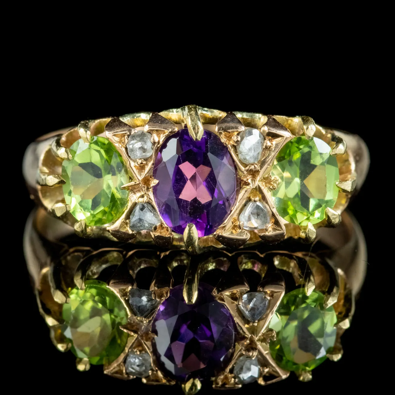 Antique Edwardian Suffragette Ring Amethyst Peridot Diamond Dated 1903