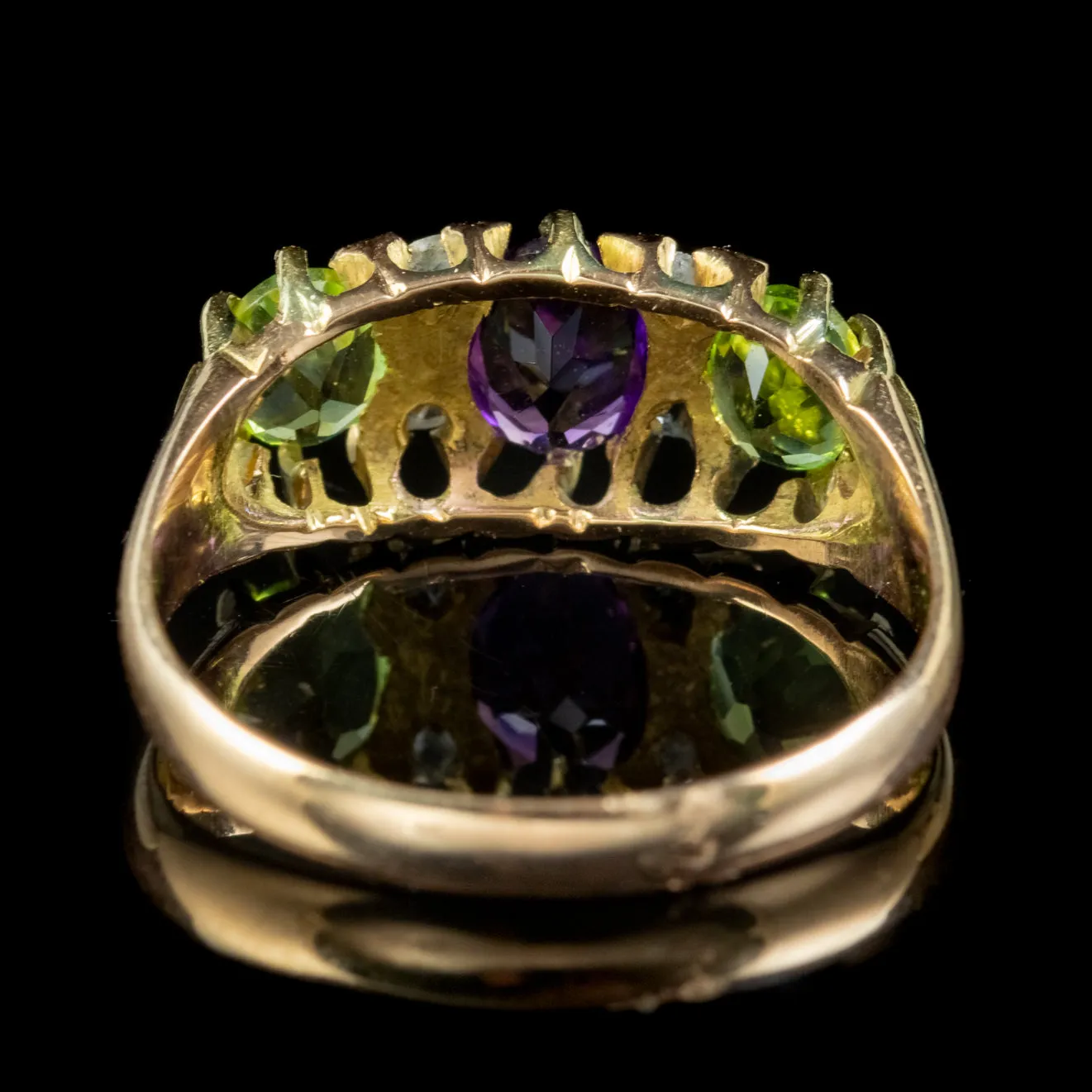 Antique Edwardian Suffragette Ring Amethyst Peridot Diamond Dated 1903
