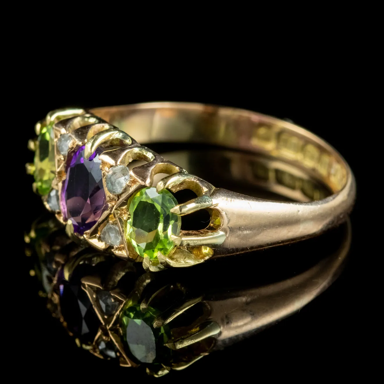 Antique Edwardian Suffragette Ring Amethyst Peridot Diamond Dated 1903