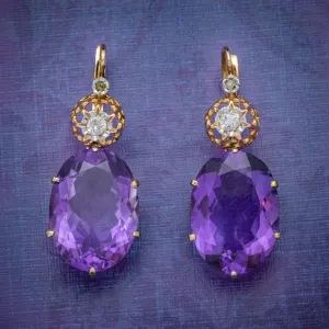 Antique Victorian 18Ct Rose Gold Amethyst Earrings 16Ct Of Amethyst Circa 1900