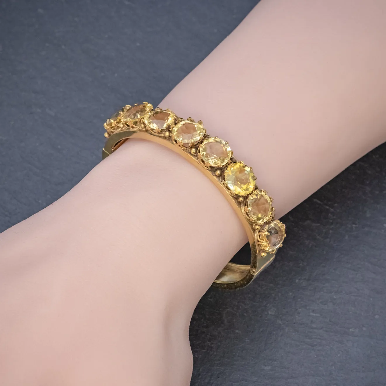 Antique Victorian Citrine Bangle Silver 18Ct Gold Gilt Circa 1900