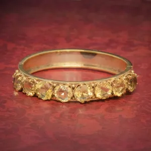Antique Victorian Citrine Bangle Silver 18Ct Gold Gilt Circa 1900