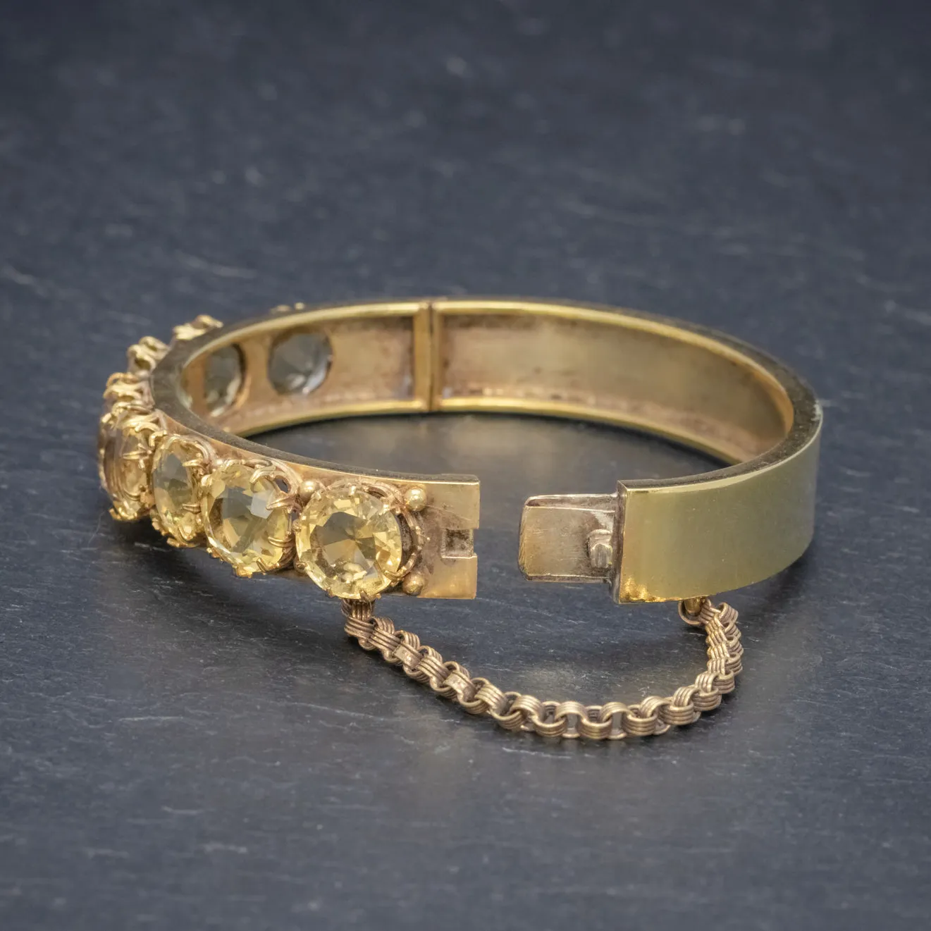 Antique Victorian Citrine Bangle Silver 18Ct Gold Gilt Circa 1900