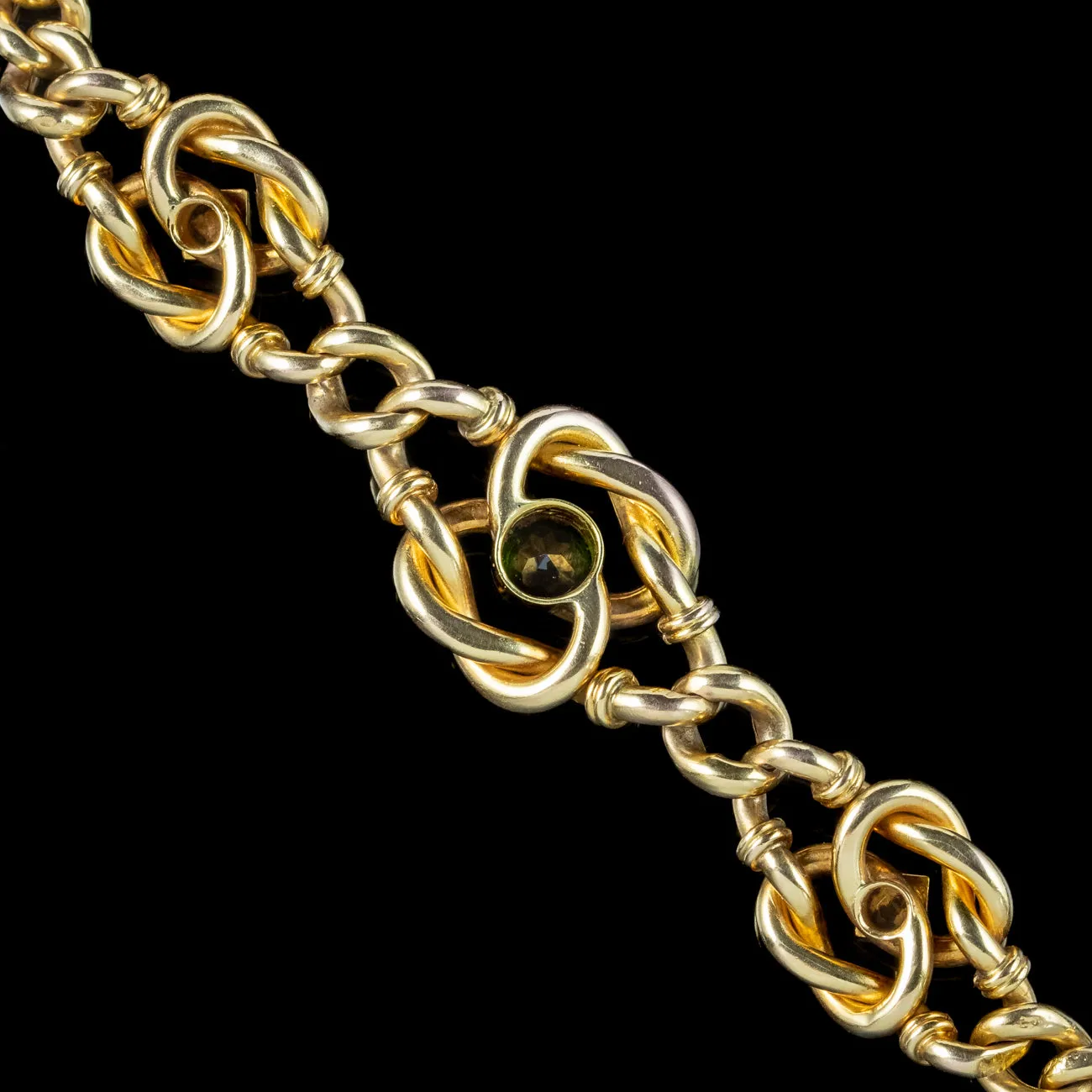 Antique Victorian Green Tourmaline Pearl Curb Bracelet 15ct Gold
