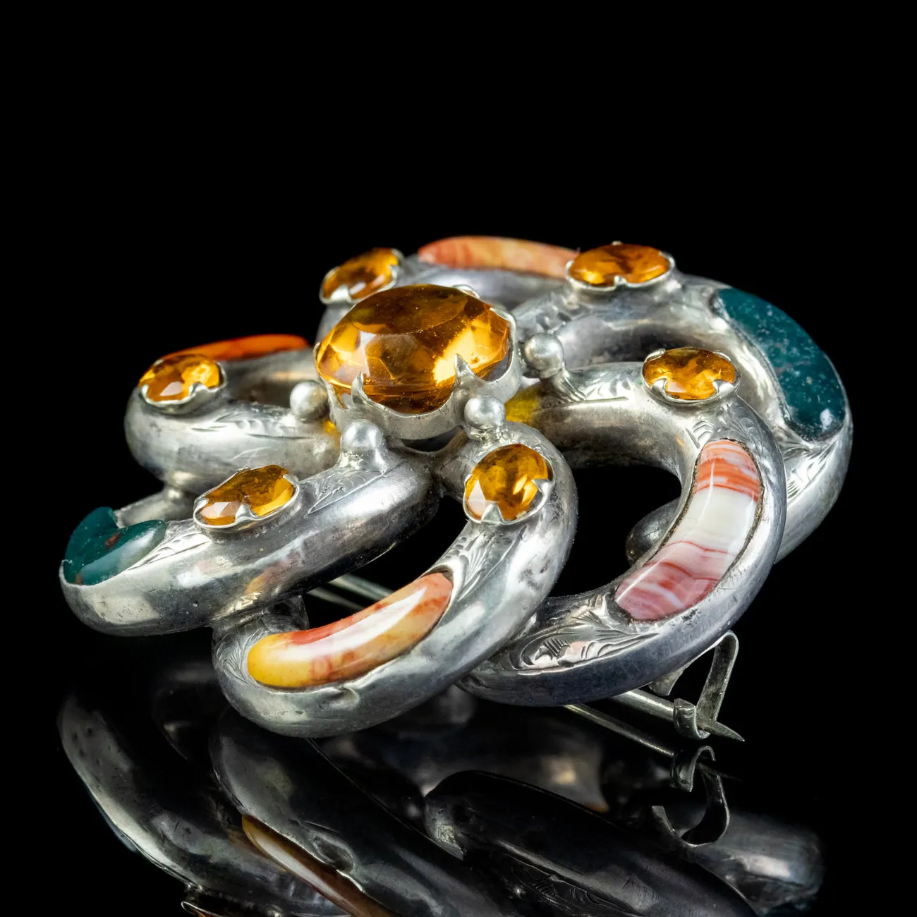 Antique Victorian Scottish Agate Brooch Silver Circa 1860