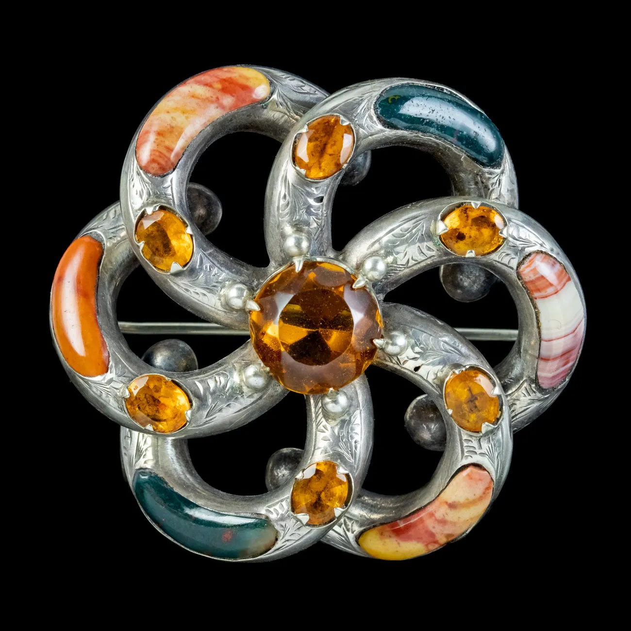 Antique Victorian Scottish Agate Brooch Silver Circa 1860