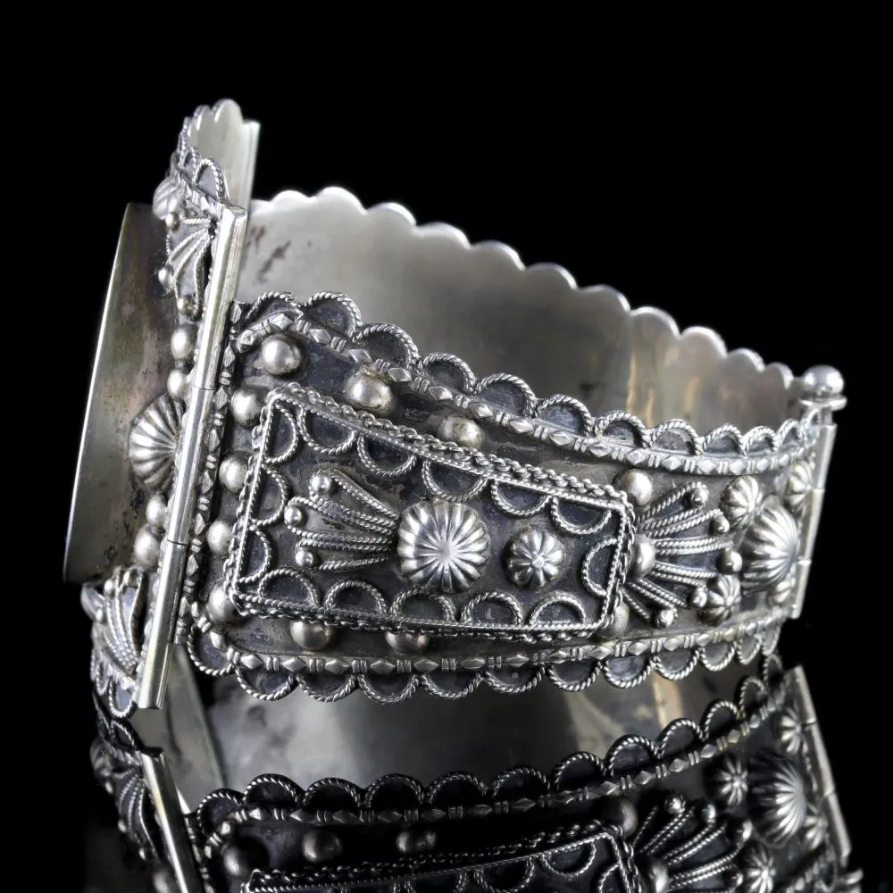 Antique Victorian Silver Portrait Of A Young Woman Bangle