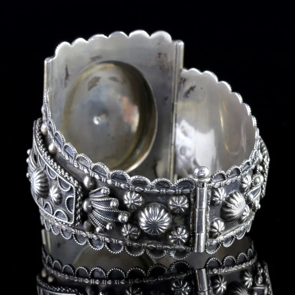 Antique Victorian Silver Portrait Of A Young Woman Bangle