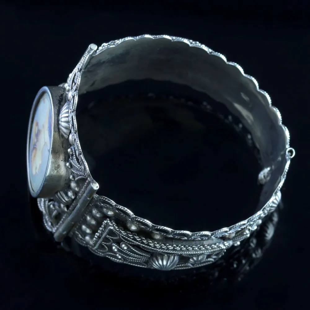 Antique Victorian Silver Portrait Of A Young Woman Bangle