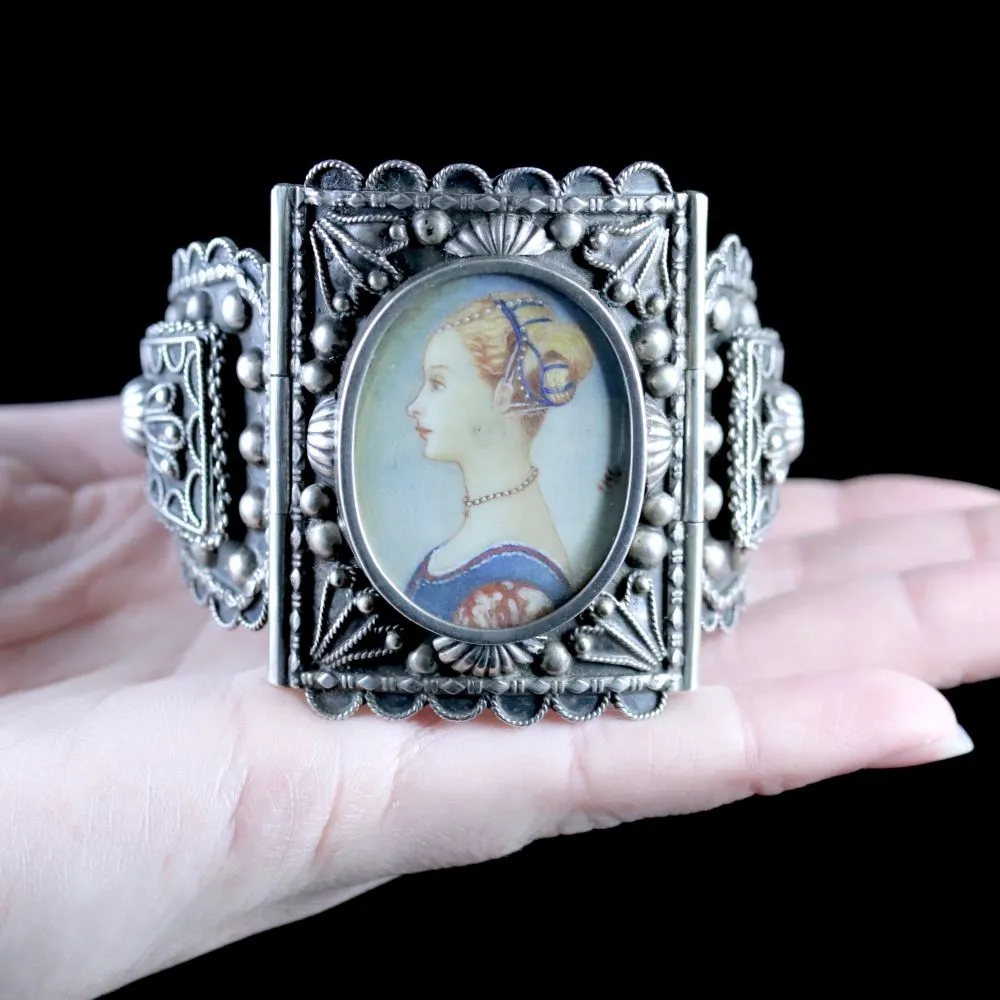 Antique Victorian Silver Portrait Of A Young Woman Bangle