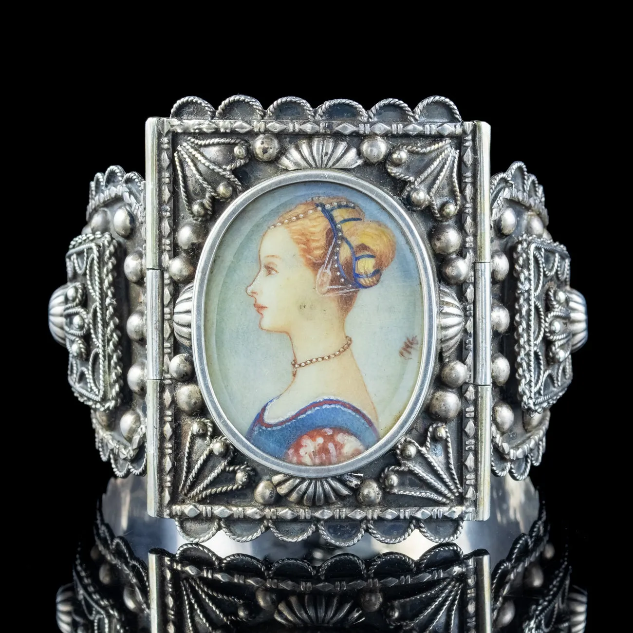 Antique Victorian Silver Portrait Of A Young Woman Bangle